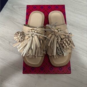 Tory Burch Tan Fringe Mules